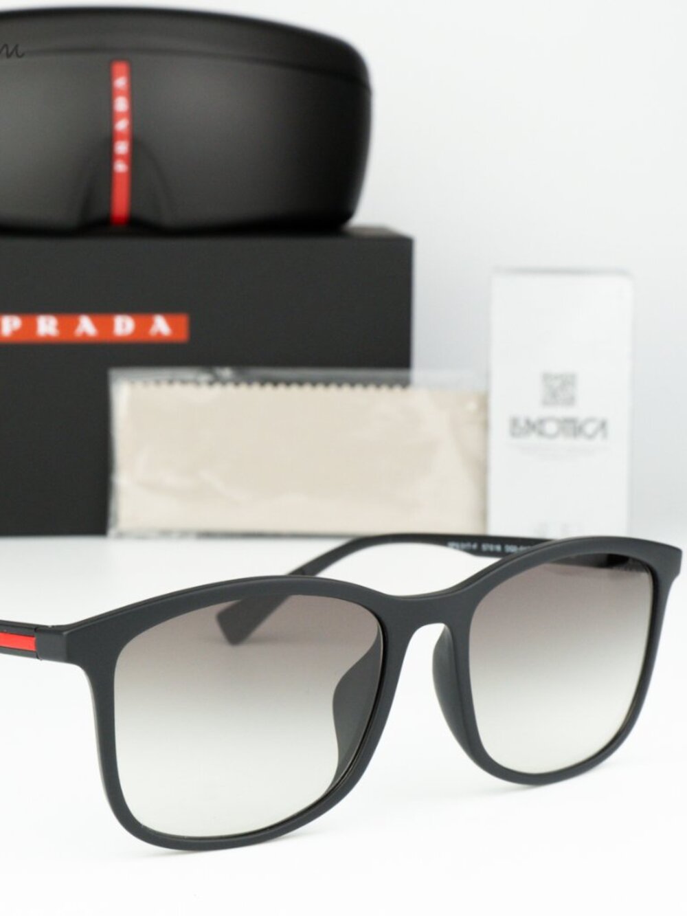 Prada Linea Rossa Women Sunglasses Black Grey Grad Rectangle PS01TSF DG00A7 NEW